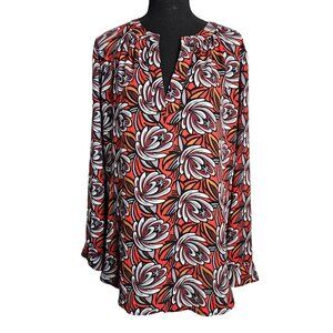 Loft Floral Print Long Sleeve Pullover Tunic Top Size L Colorful Lightweight